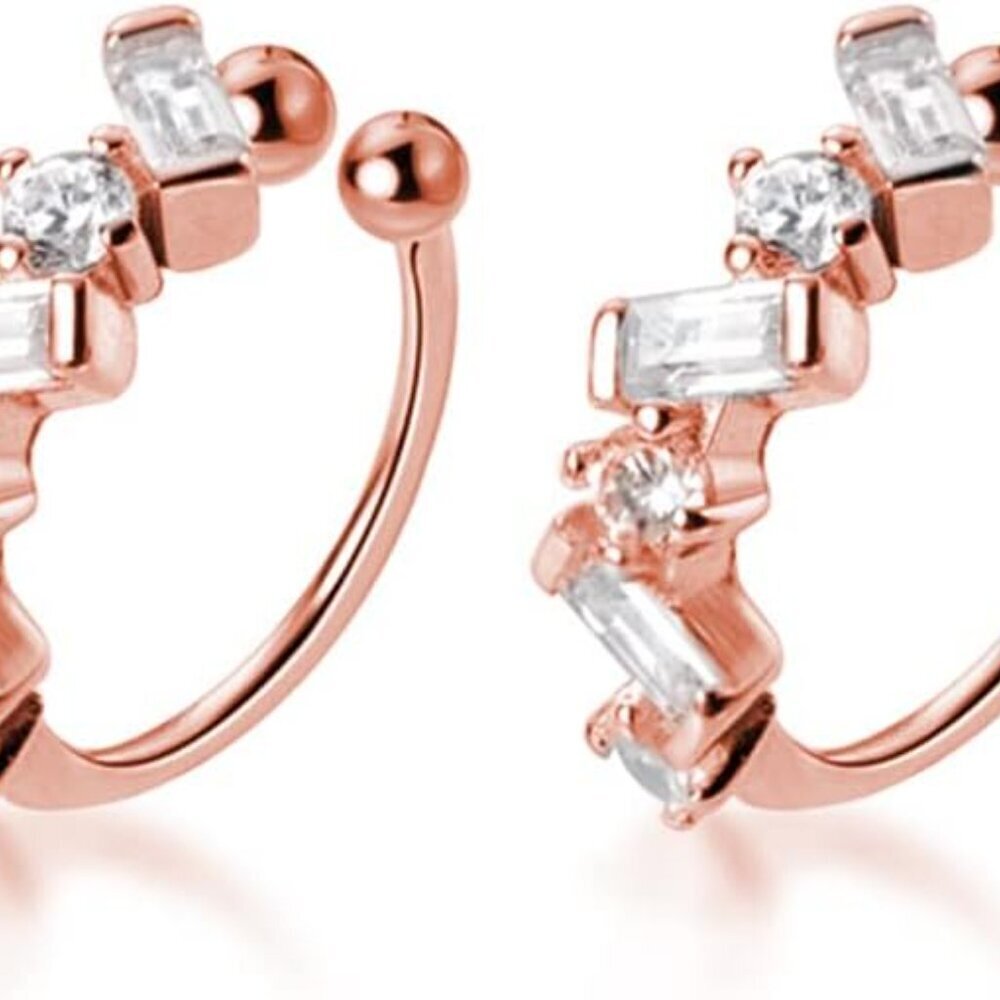 925 Sterling Silver CZ Cuff Earrings for Women Small Hoop Earrings No Piercing C